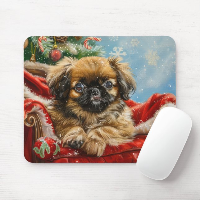 Pekingese Dog Christmas Festive Mouse Mat (With Mouse)