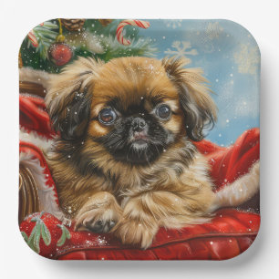 Pekingese Dog Christmas Festive Paper Plate