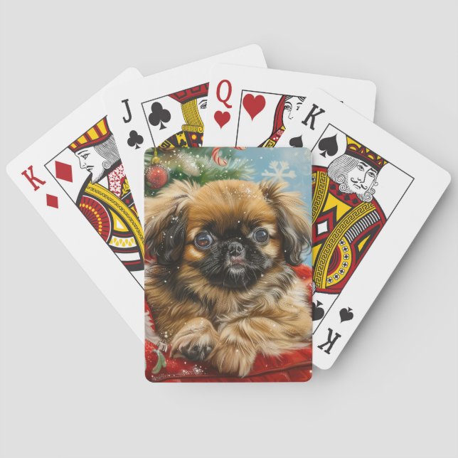 Pekingese Dog Christmas Festive Playing Cards (Back)