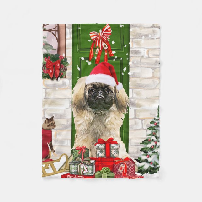 Pekingese Dog Christmas  Fleece Blanket (Front)