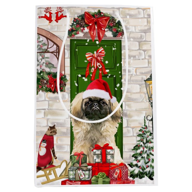 Pekingese Dog Christmas Gift Bag (Front)