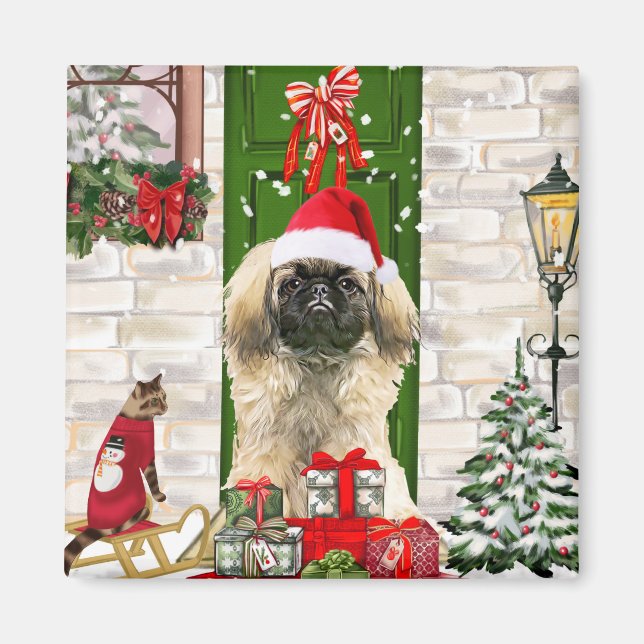 Pekingese Dog Christmas  Magnet (Front)