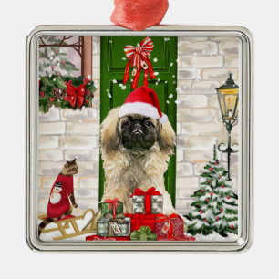 Pekingese Dog Christmas Metal Tree Decoration