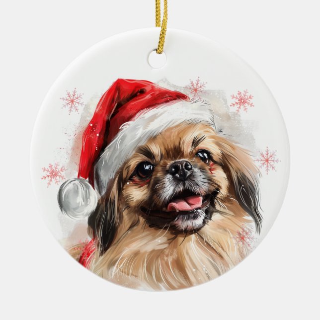 Pekingese Dog Christmas Personalized Ceramic Tree Decoration (Front)