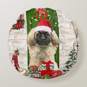 Pekingese Dog Christmas Round Cushion