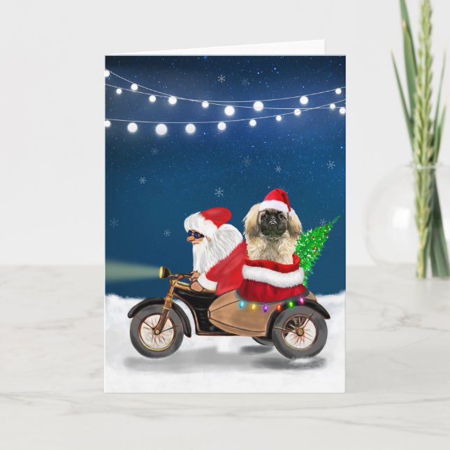 Pekingese Dog Christmas Santa Claus   Card (Front)