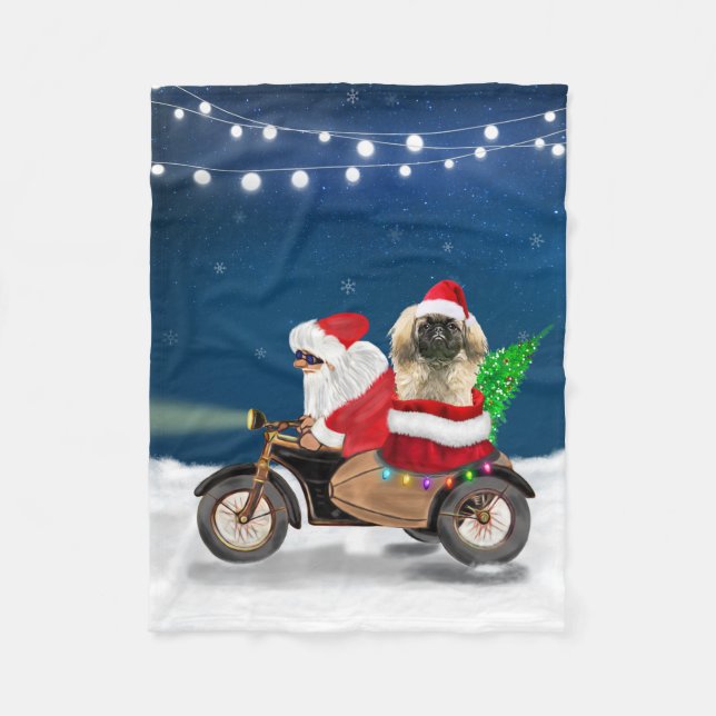 Pekingese Dog Christmas Santa Claus   Fleece Blanket (Front)