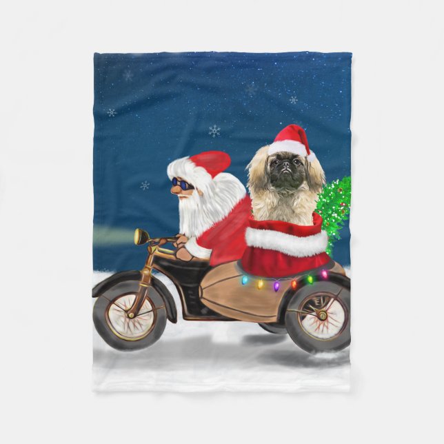 Pekingese Dog Christmas Santa Claus   Fleece Blanket (Front)