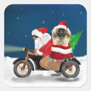 Pekingese Dog Christmas Santa Claus Square Sticker