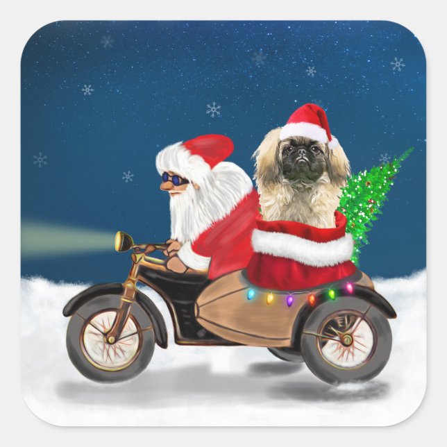 Pekingese Dog Christmas Santa Claus   Square Sticker (Front)