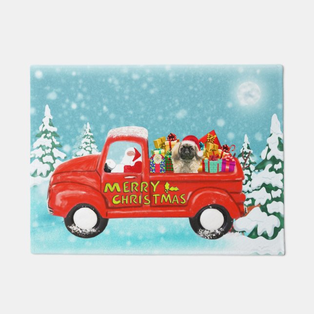 Pekingese Dog Christmas Santa Delivery Truck Doormat (Front)