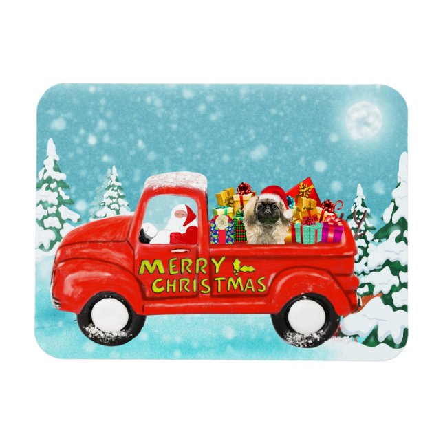 Pekingese Dog Christmas Santa Delivery Truck Magnet (Horizontal)