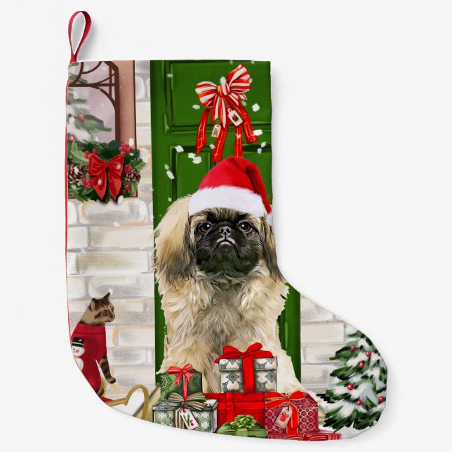 Pekingese Dog Christmas  Small Christmas Stocking (Front)