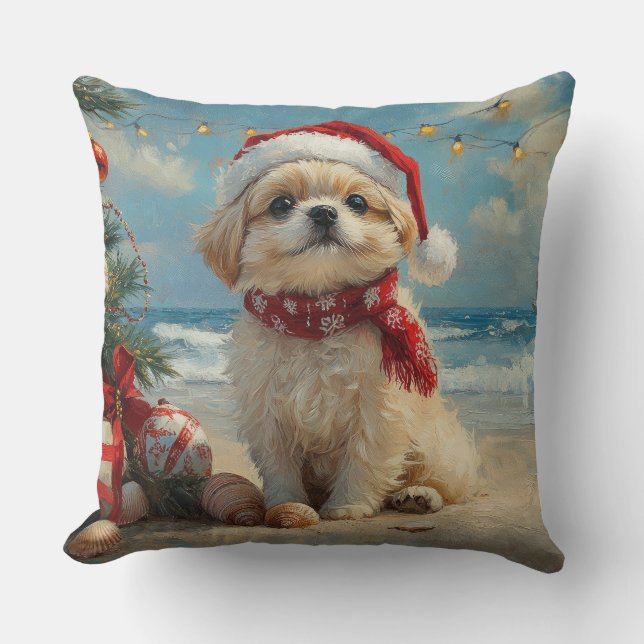 Pekingese Dog Christmas Vintage Beach  Cushion (Front)