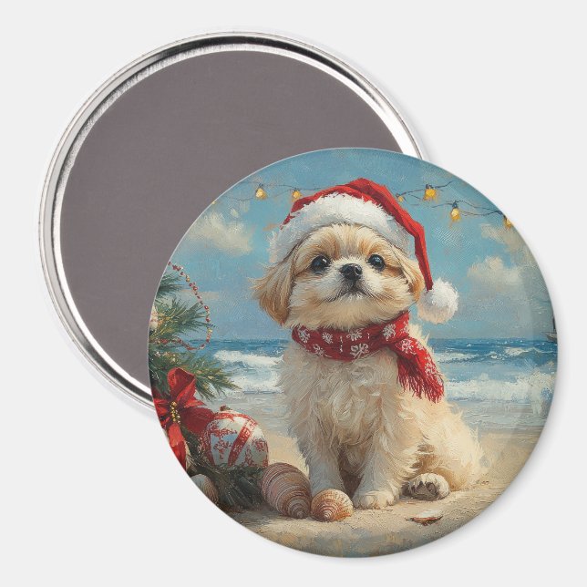 Pekingese Dog Christmas Vintage Beach  Magnet (Front/Back)