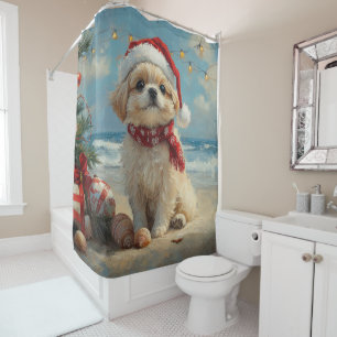 Pekingese Dog Christmas Vintage Beach  Shower Curtain