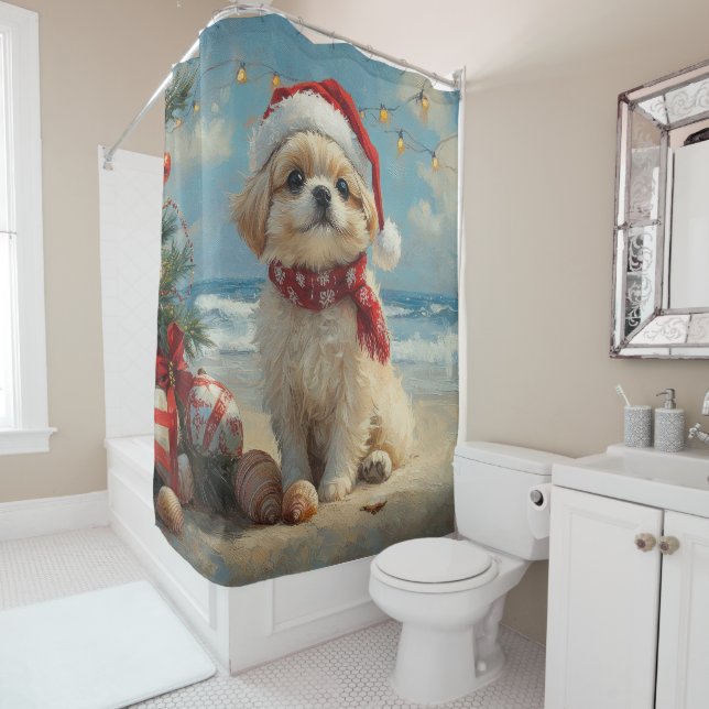 Pekingese Dog Christmas Vintage Beach  Shower Curtain (In Situ)