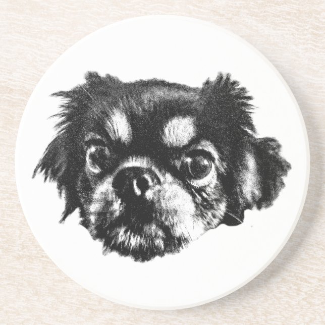 Pekingese Dog Coaster – Black & White Art (Front)