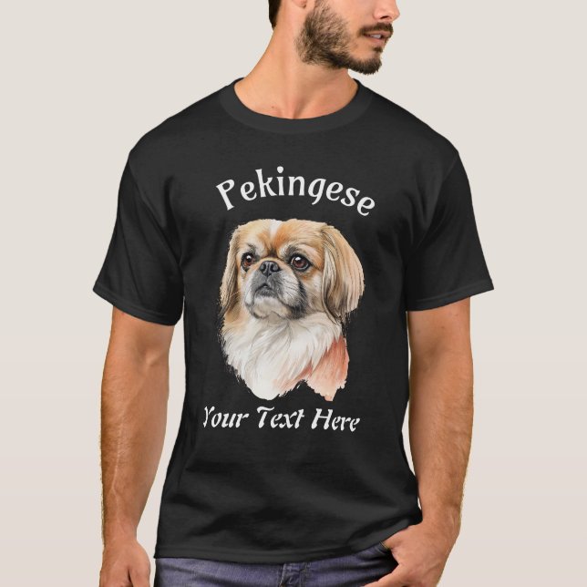 Pekingese Dog, Customisable Text T-Shirt (Front)