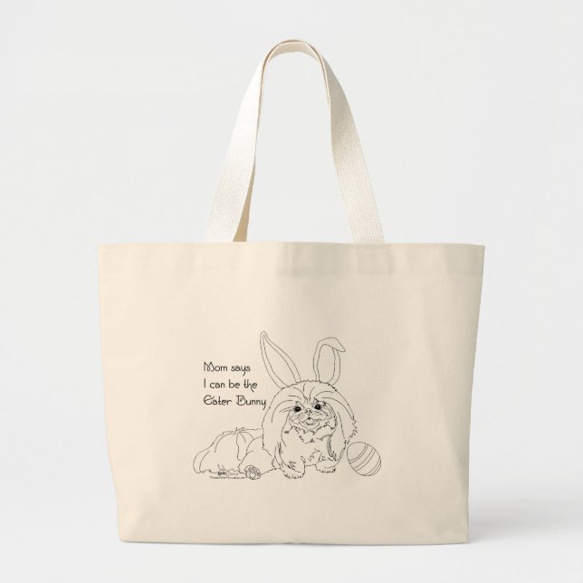 Pekingese Dog Easter Bunny Large Tote Bag (Front)