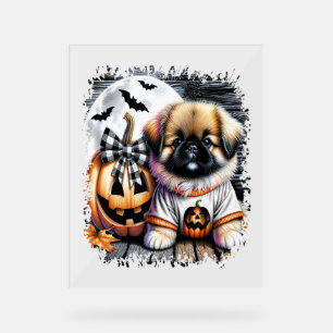 Pekingese Dog Halloween Square Acrylic Sign