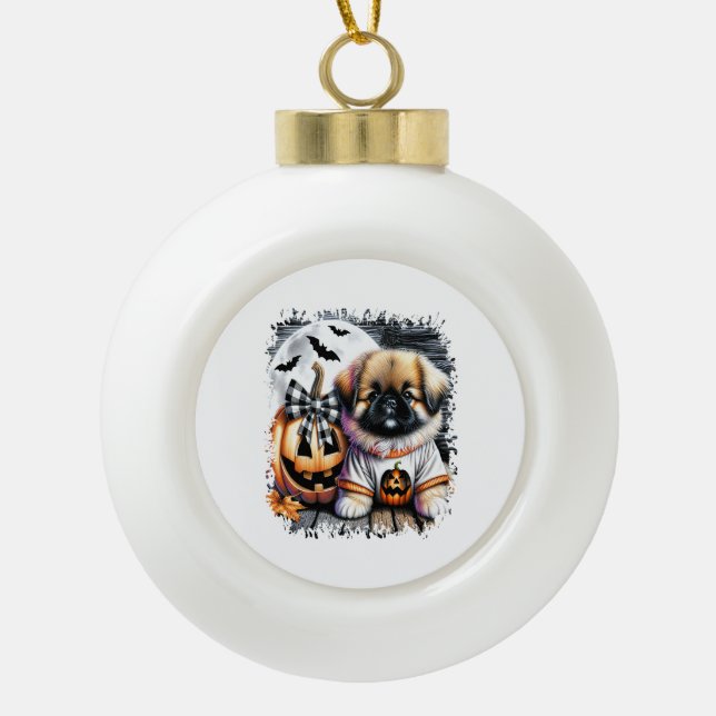 Pekingese Dog Halloween Square Ceramic Ball Christmas Ornament (Front)