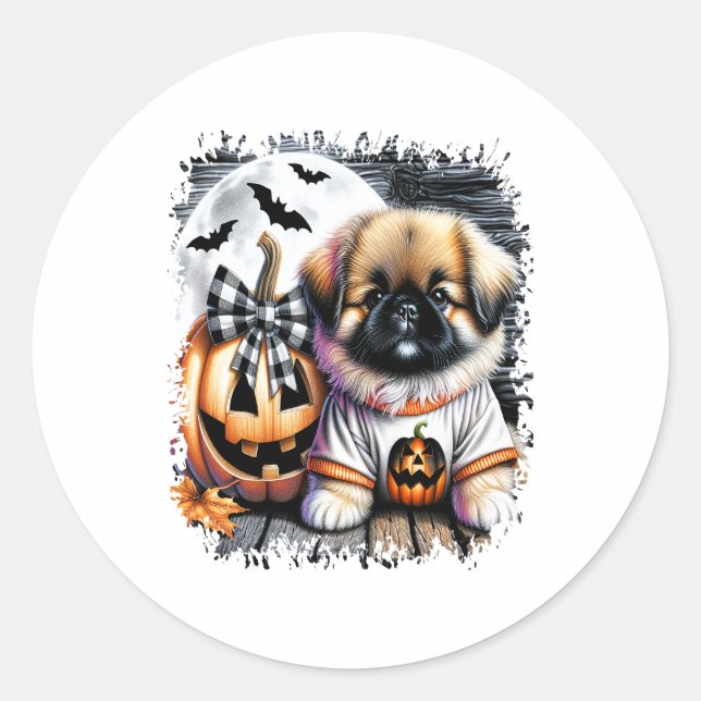 Pekingese Dog Halloween Square Classic Round Sticker (Front)