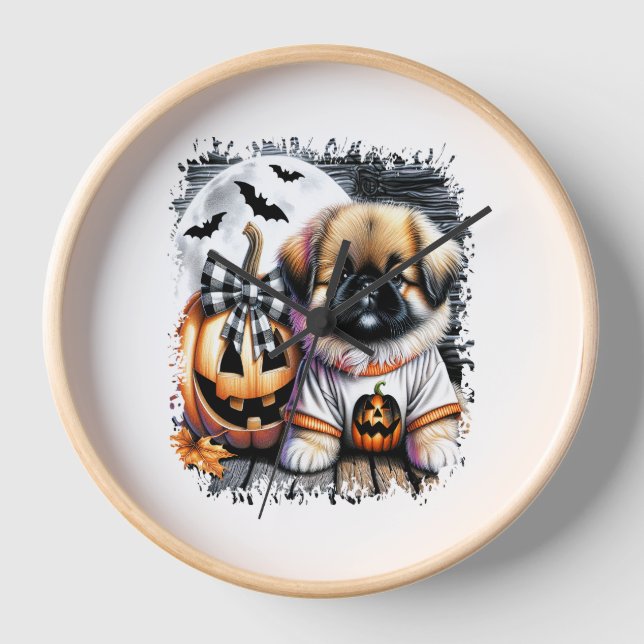 Pekingese Dog Halloween Square Clock (Front)