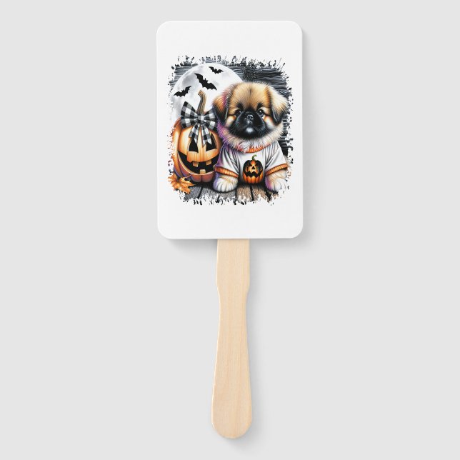 Pekingese Dog Halloween Square Hand Fan (Front)