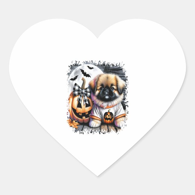 Pekingese Dog Halloween Square Heart Sticker (Front)