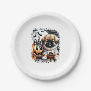 Pekingese Dog Halloween Square Paper Plate