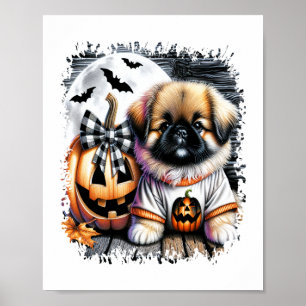 Pekingese Dog Halloween Square Poster