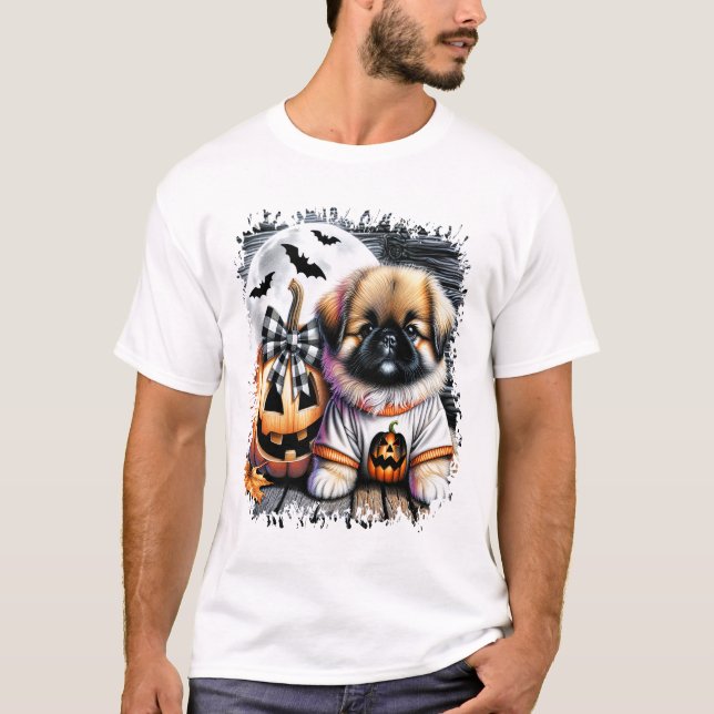 Pekingese Dog Halloween Square T-Shirt (Front)