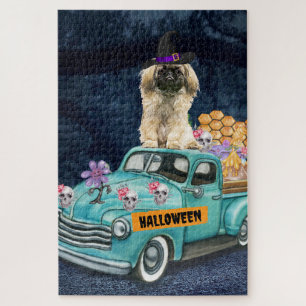 Pekingese Dog Halloween Truck Scary Night   Jigsaw Puzzle