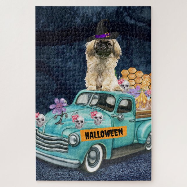 Pekingese Dog Halloween Truck Scary Night   Jigsaw Puzzle (Vertical)