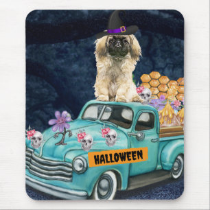 Pekingese Dog Halloween Truck Scary Night Mouse Mat