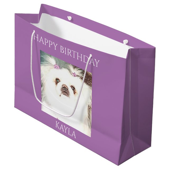 Pekingese dog "Happy birthday" gift bag. Large Gift Bag (Front Angled)