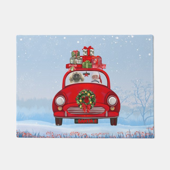 Pekingese Dog In Car With Santa Claus  Doormat (Front)
