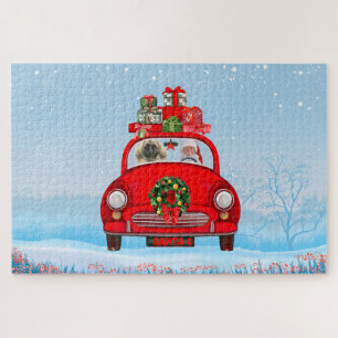Pekingese Dog In Car With Santa Claus Jigsaw Puzzle