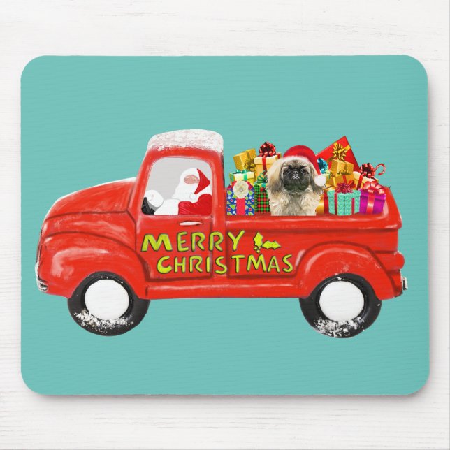Pekingese Dog in Christmas Delivery Truck Mouse Mat (Front)