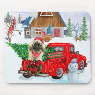 Pekingese Dog In Christmas Delivery Truck Snow Mouse Mat