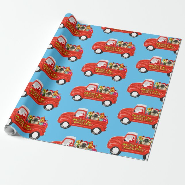Pekingese Dog in Christmas Delivery Truck Wrapping Paper (Unrolled)