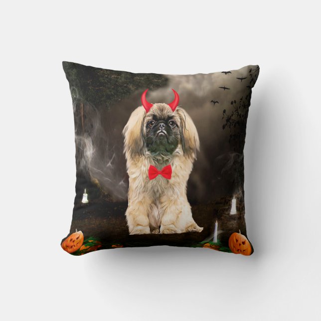 Pekingese Dog in Halloween Costume Cushion (Front)