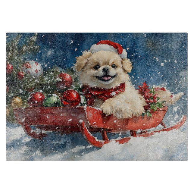 Pekingese Dog in Sledge Let it Snow Christmas Cutting Board (Front)