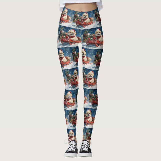 Pekingese Dog in Sledge Let it Snow Christmas Leggings (Front)