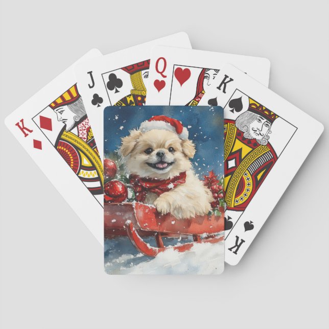 Pekingese Dog in Sledge Let it Snow Christmas Playing Cards (Back)