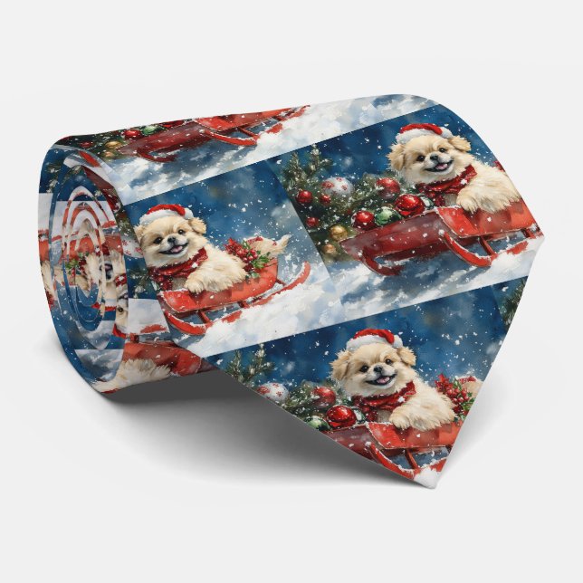 Pekingese Dog in Sledge Let it Snow Christmas Tie (Rolled)