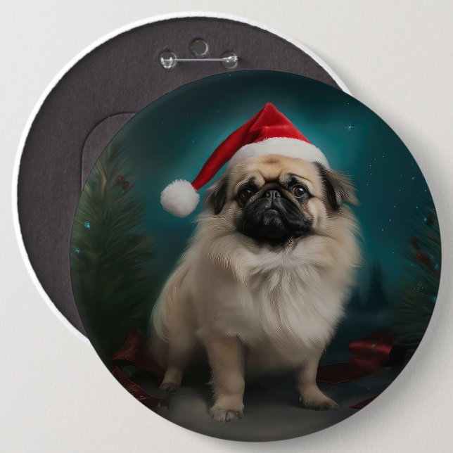 Pekingese Dog in Snow Christmas 6 Cm Round Badge (Front & Back)