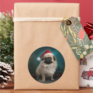 Pekingese Dog in Snow Christmas Classic Round Sticker