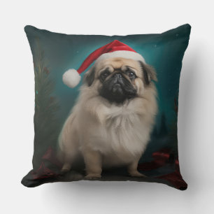 Pekingese Dog in Snow Christmas Cushion